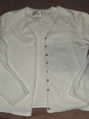 Christie & Jill White Embroidered Lace-Trim Top